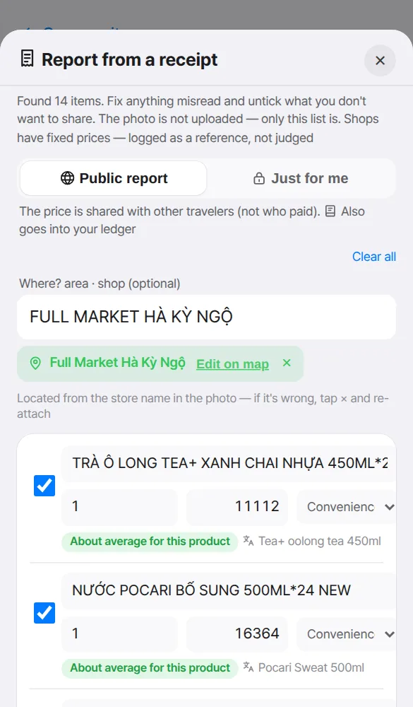 Receipt scan fills items and prices